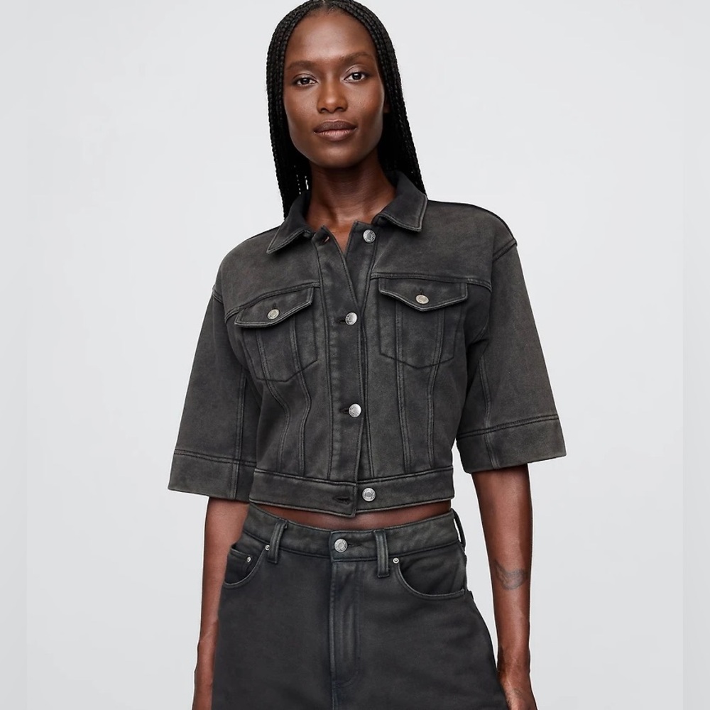 NWT Gap Heavyweight French Terry Denim Crop Jacket